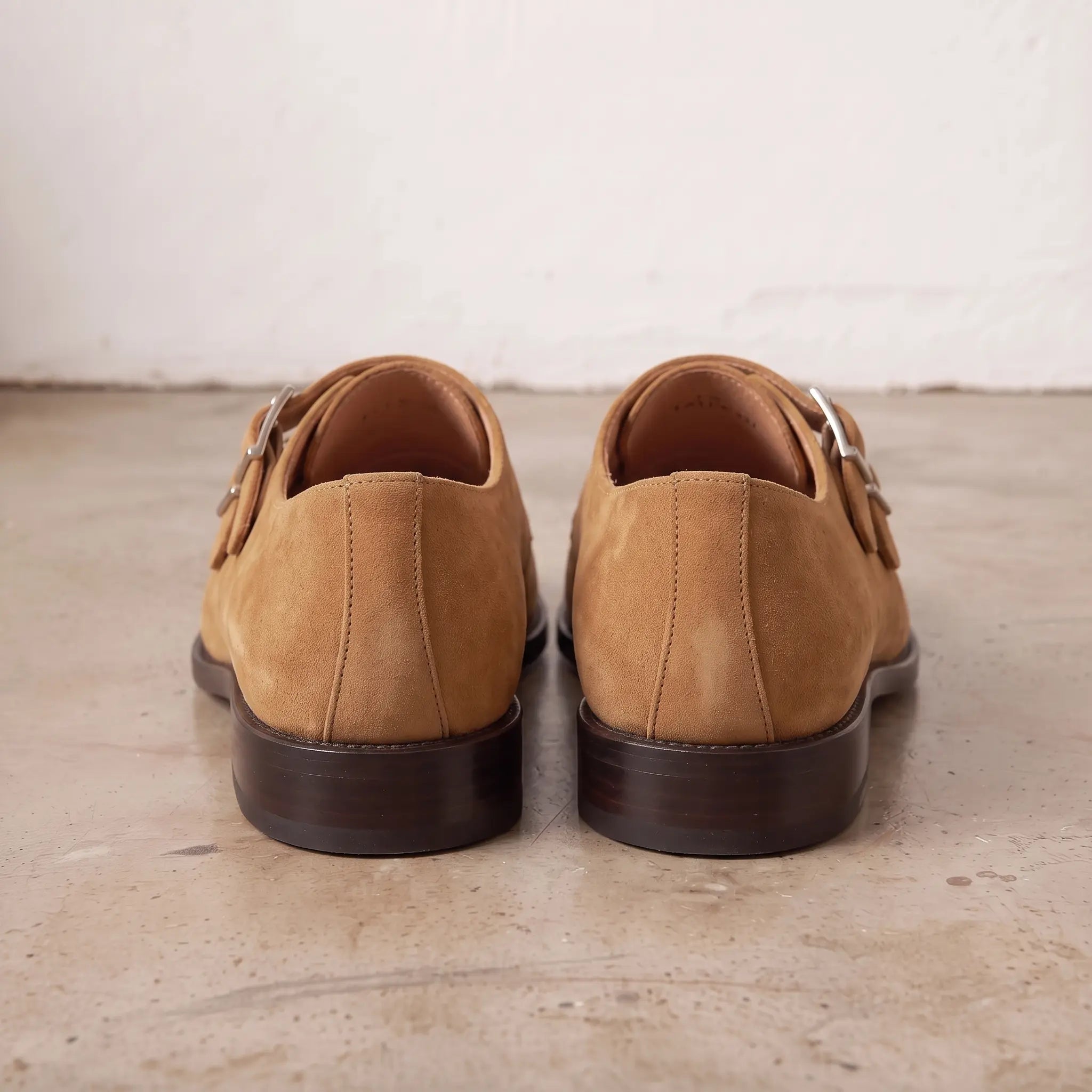 Men's Tan Suede Double Monk Strap Shoes — Lowell