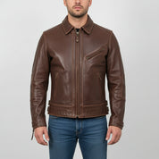 Handmade Mens Antique Brown Leather Jacket. Brown Fashion Biker Leather Jacket