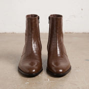 Men's Brown Crocodile-Embossed Leather Ankle Boots — Claydon