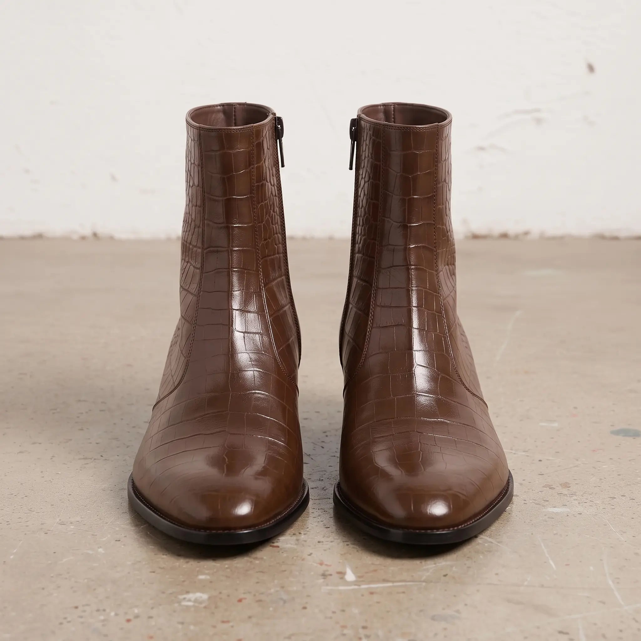 Men's Brown Crocodile-Embossed Leather Ankle Boots — Claydon