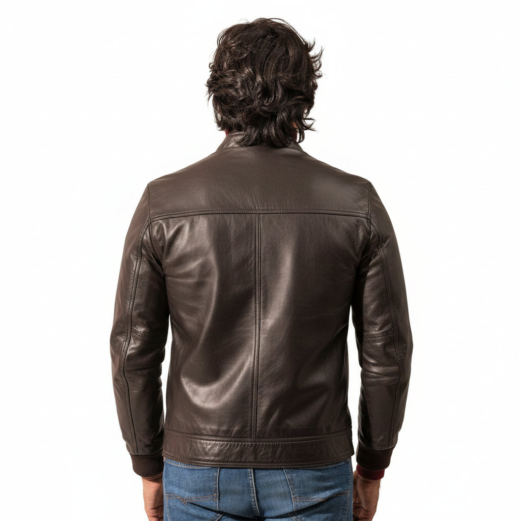Handmade Mens Brown Leather Jacket, Men Multi Pockets Biker Jacket Slim Fit Jacket