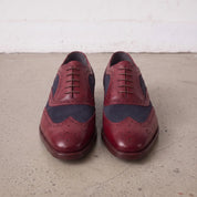 Men's Burgundy and Navy Wingtip Leather Spectator Oxfords — Anglesey
