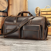 Full-Grain Leather Duffle Bag with Shoe Compartment