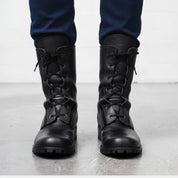 Men's Black Plain-Toe Leather Combat Boots