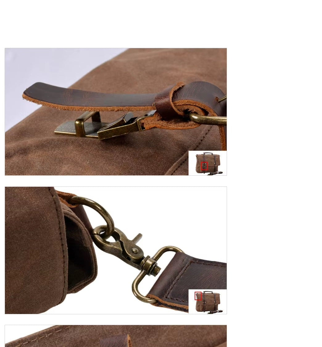 Men's Brown Canvas and Leather Crossbody Messenger Bag — Easton