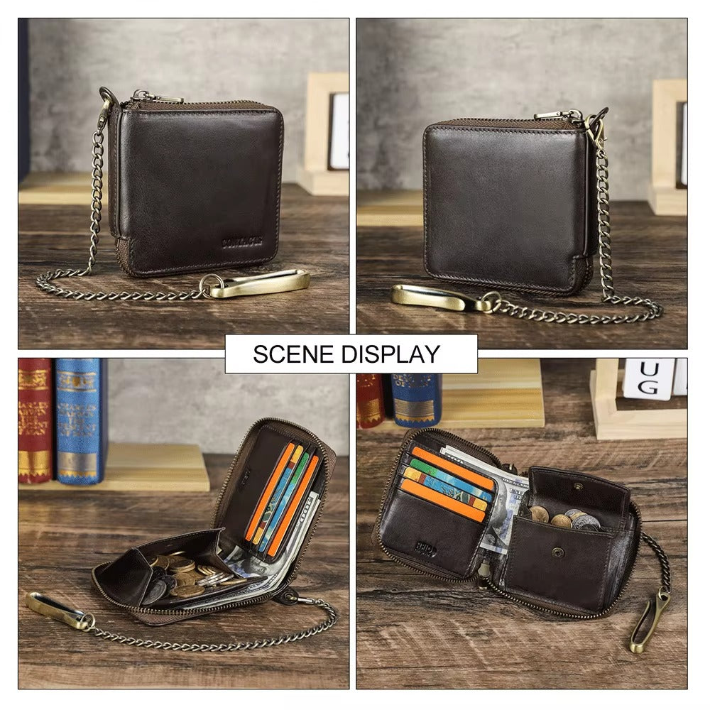 Kabana Cartera de Motorista RFID para Hombre con Cadena metálica de 45 cm de Largo para Colgar Entera Fabricada en Piel auténtica