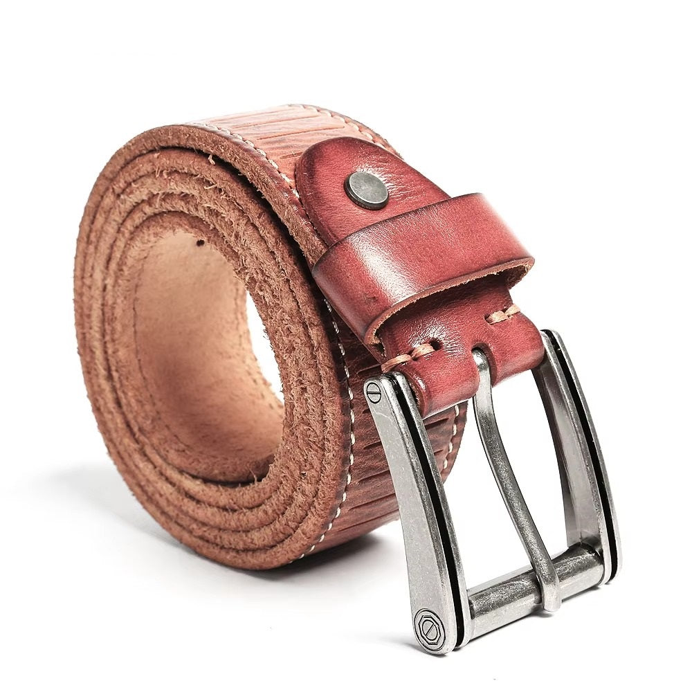 Classic Men’s Leather Belt with Adjustable Buckle - Fashion Accessory
