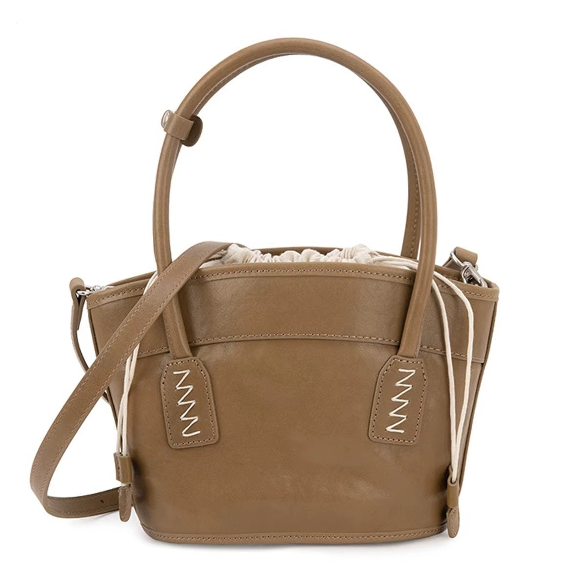 Luxury Women's Mini Bucket Bag, Genuine Leather Drawstring Shoulder Purse