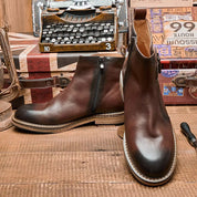 Handcrafted Genuine Leather Ankle Boots with Buckle Strap & Zipper