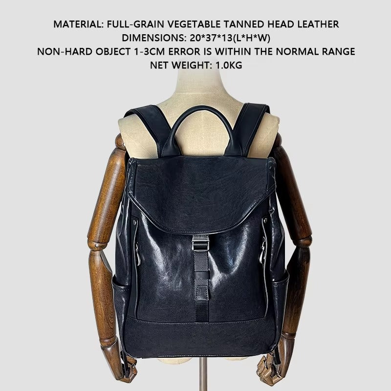Men's Black Leather Laptop Backpack Men's Black Leather Laptop Backpack