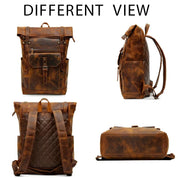 Unisex Roll-Top Leather Backpack for Daily Use