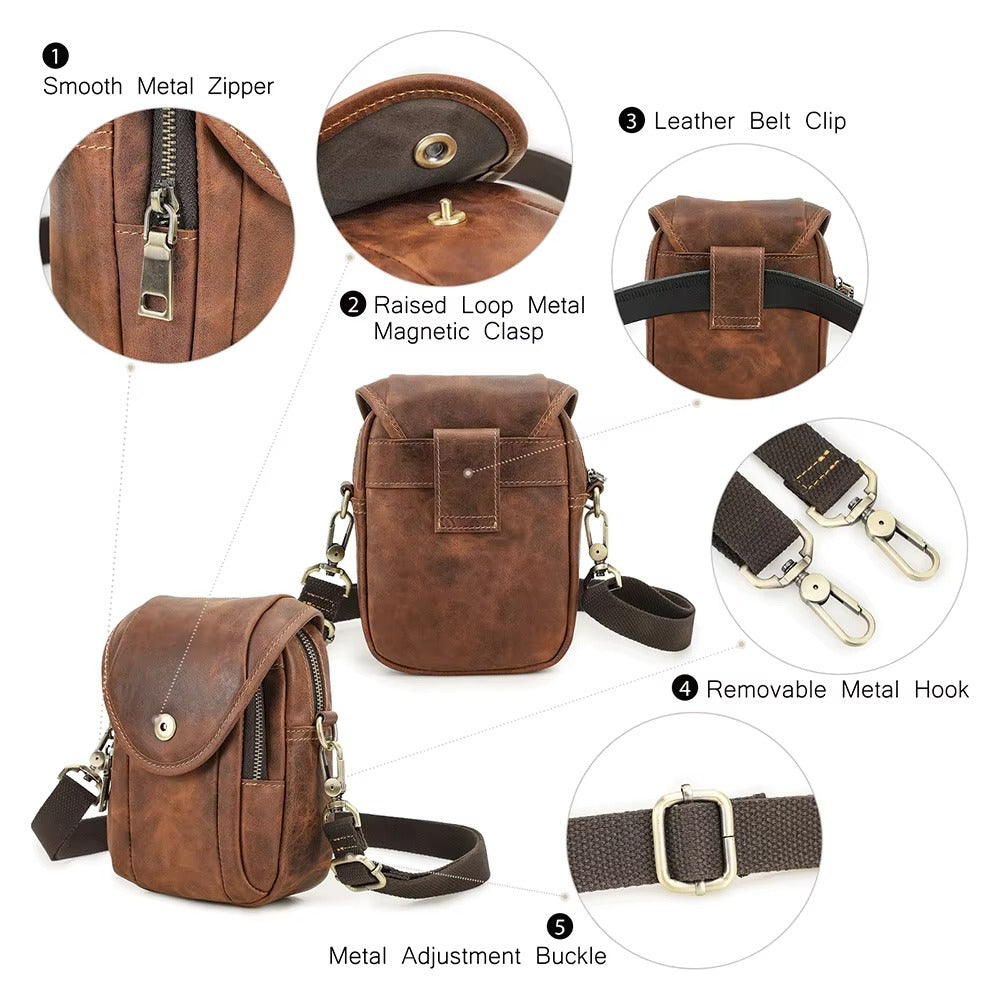 Men’s Leather Bag for 6.7" Phones - Durable Sling Pouch for Daily Use
