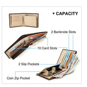 Men's Genuine Leather Bifold Wallet with RFID-Blocking