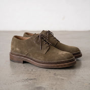 Men's Olive Brown Suede Plain-Toe Derby Shoes — Groves