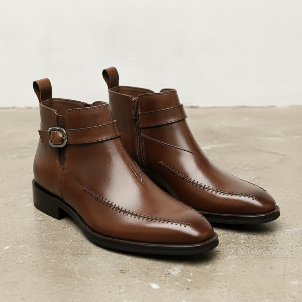 Men's Brown Apron-Toe Leather Jodhpur Boots