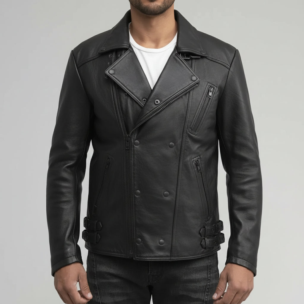 Gothic Leather Jacket for Men | Black New Zealand Leather