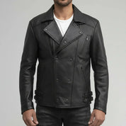 Men's Black Leather Biker Jacket — Bicton