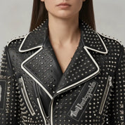 Women's Black Studded Leather Biker Jacket — Ponsonby