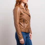 Women's Tan Leather Biker Jacket — Frodsham