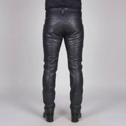 Men’s Black Genuine Leather Rocker Pants –Double Zip Moto Design