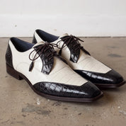 Men's Black and Off-White Crocodile-Embossed Leather Spectator Derby Shoes — Birkdale