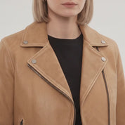 Women's Tan Leather Biker Jacket — Hobson