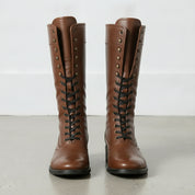 Men's Brown Cap-Toe Leather Knee-High Biker Boots