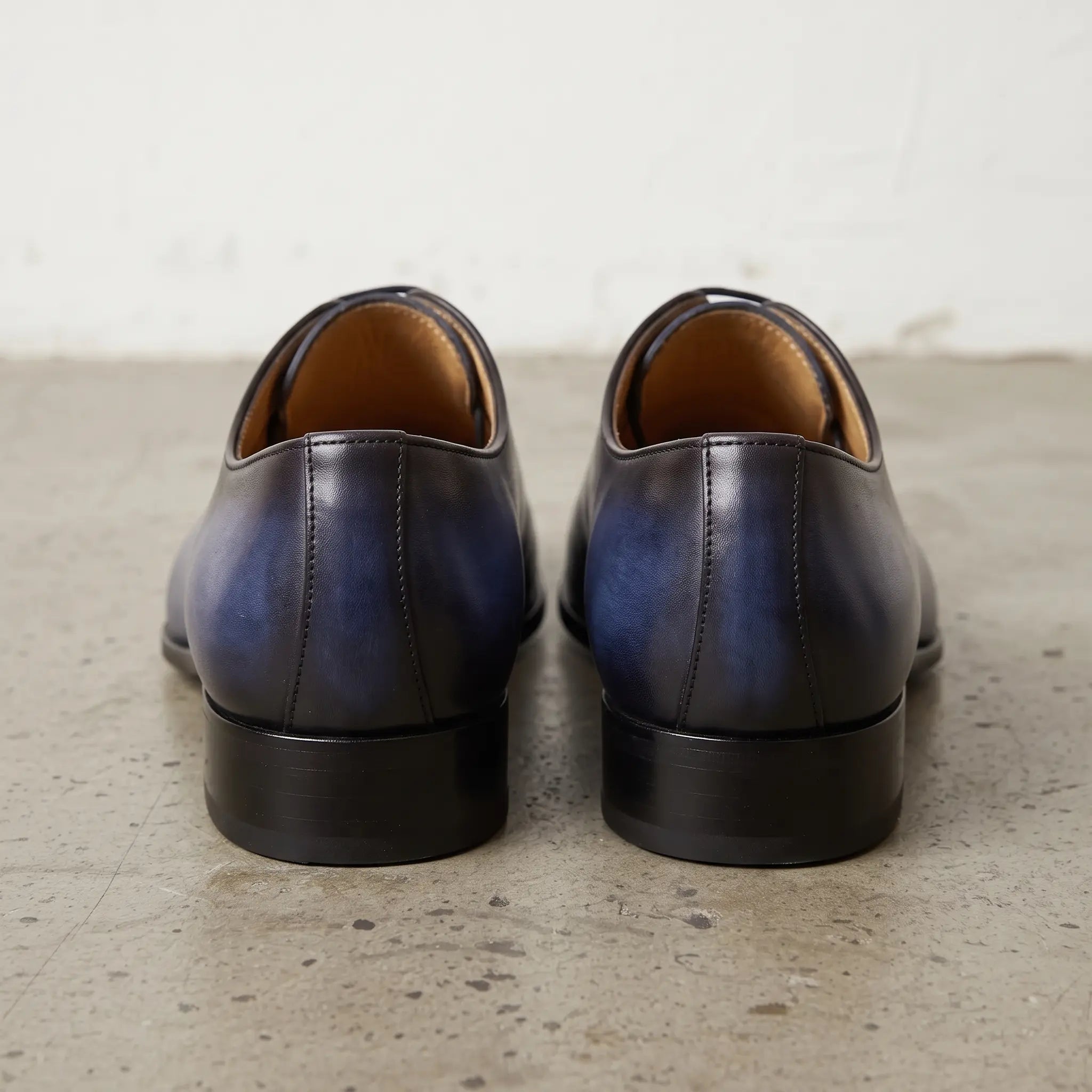 Men's Blue and Black Cap-Toe Leather Oxfords — Deaton