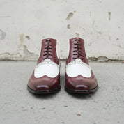 Men's Burgundy and White Wingtip Leather Spectator Boots — Scott