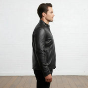 Men's Black Leather Biker Jacket — Clavell
