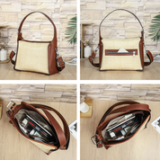 Women's Leather Trim Woven Straw Crossbody Shoulder Bag