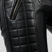 Punk Rock Men's Black Leather Pants, Quilted Detail Biker Trousers