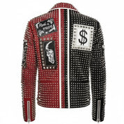 Men's Handmade Two-tone Leather Punk Rock Motorcycle Jacket