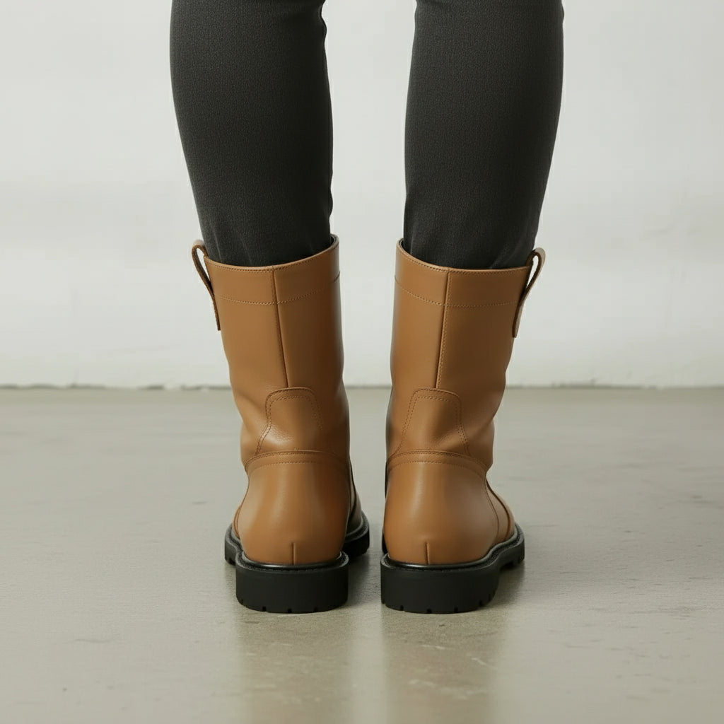 Men's Tan Plain-Toe Leather Pull-On Boots