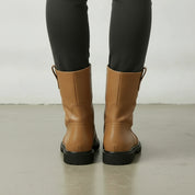 Men's Tan Plain-Toe Leather Pull-On Boots
