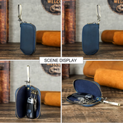 Men's Full-Grain Leather Key Wallet - Retro Zippered Car Key Organizer Case