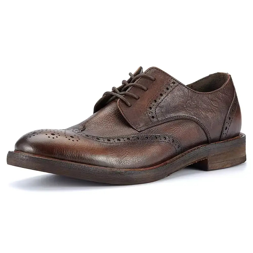 Men's Brown Pebbled Leather Wingtip Brogue Derbys — Dalesford