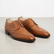 Men's Tan Ostrich-Embossed Leather Wingtip Derbys — Farnell