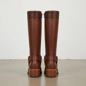 Women's Brown Leather Knee-High Harness Boots — Moray