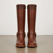Women's Brown Leather Knee-High Harness Boots — Moray