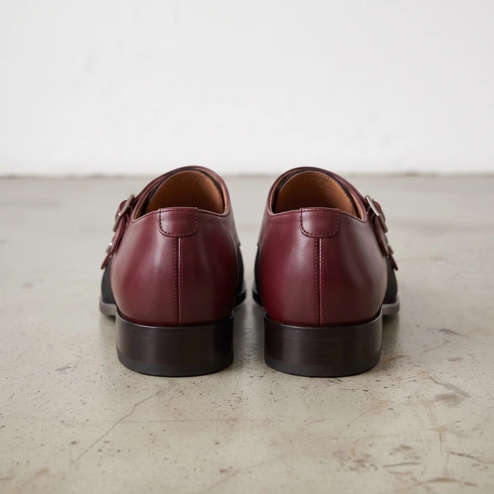 Men's Black and Burgundy Cap-Toe Leather Double Monk Strap Shoes — Uxbridge