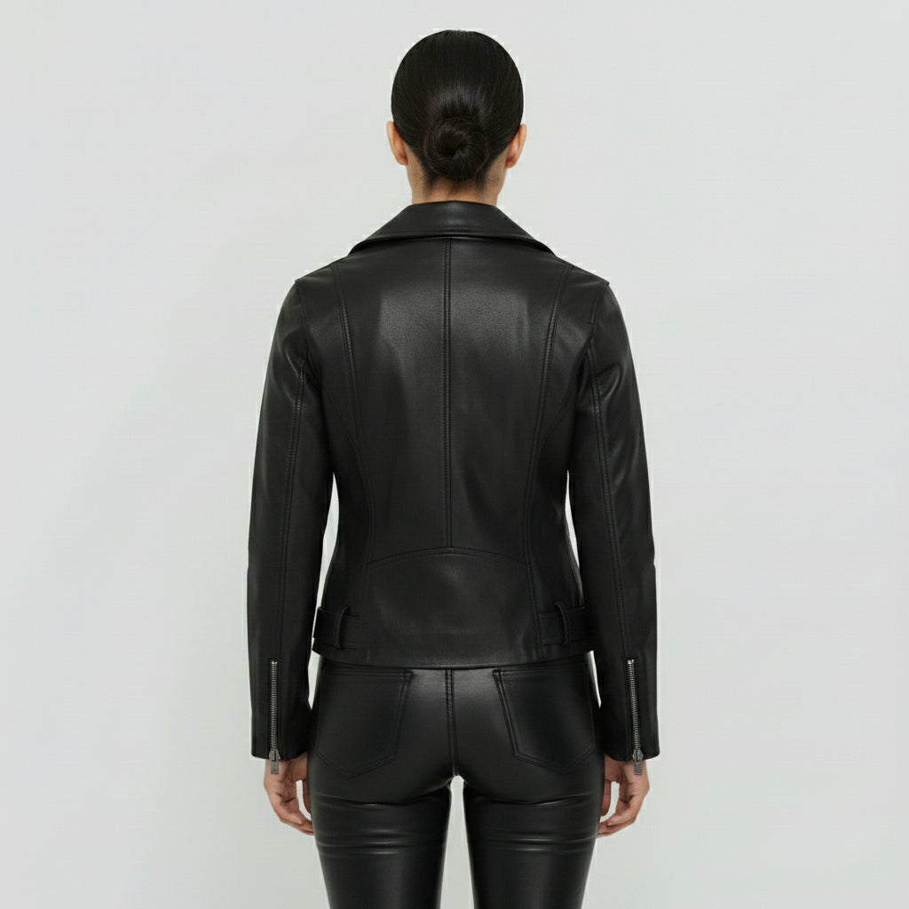 Women's Black Leather Biker Jacket — Forsyth