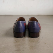 Men's Burgundy and Dark Blue Apron-Toe Leather Penny Loafers — Stapleton