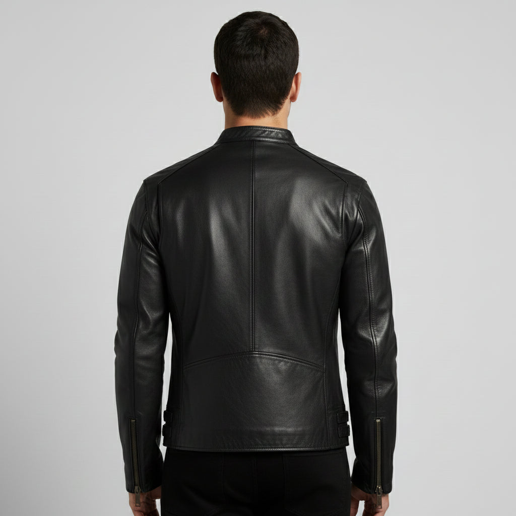 Handmade Men Black Leather Slim Fit Jacket, Men Biker Jacket, Motorcycle Jacket