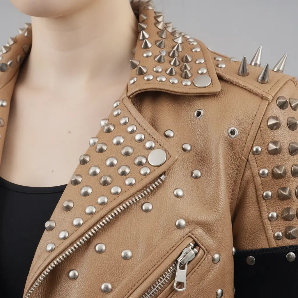Women's Tan Leather Biker Jacket — Kingston