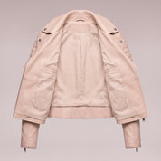 Women's Beige Cropped Quilted Leather Biker Jacket — Beaulieu