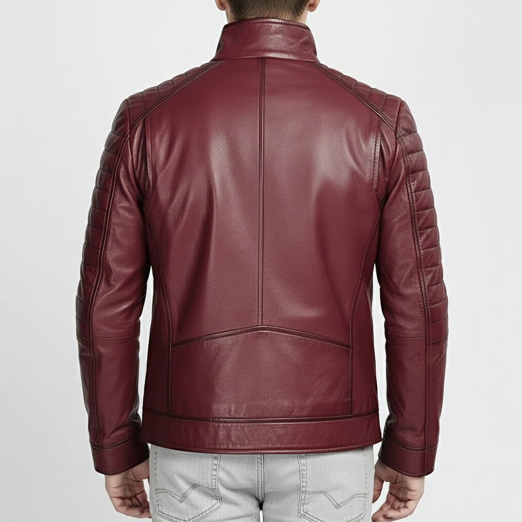 Men's Antique Maroon Classic Biker Leather Jacket
