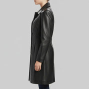 Handmade Women Black Color Genuine Lamb Skin Walking Coat, Black Long Coat