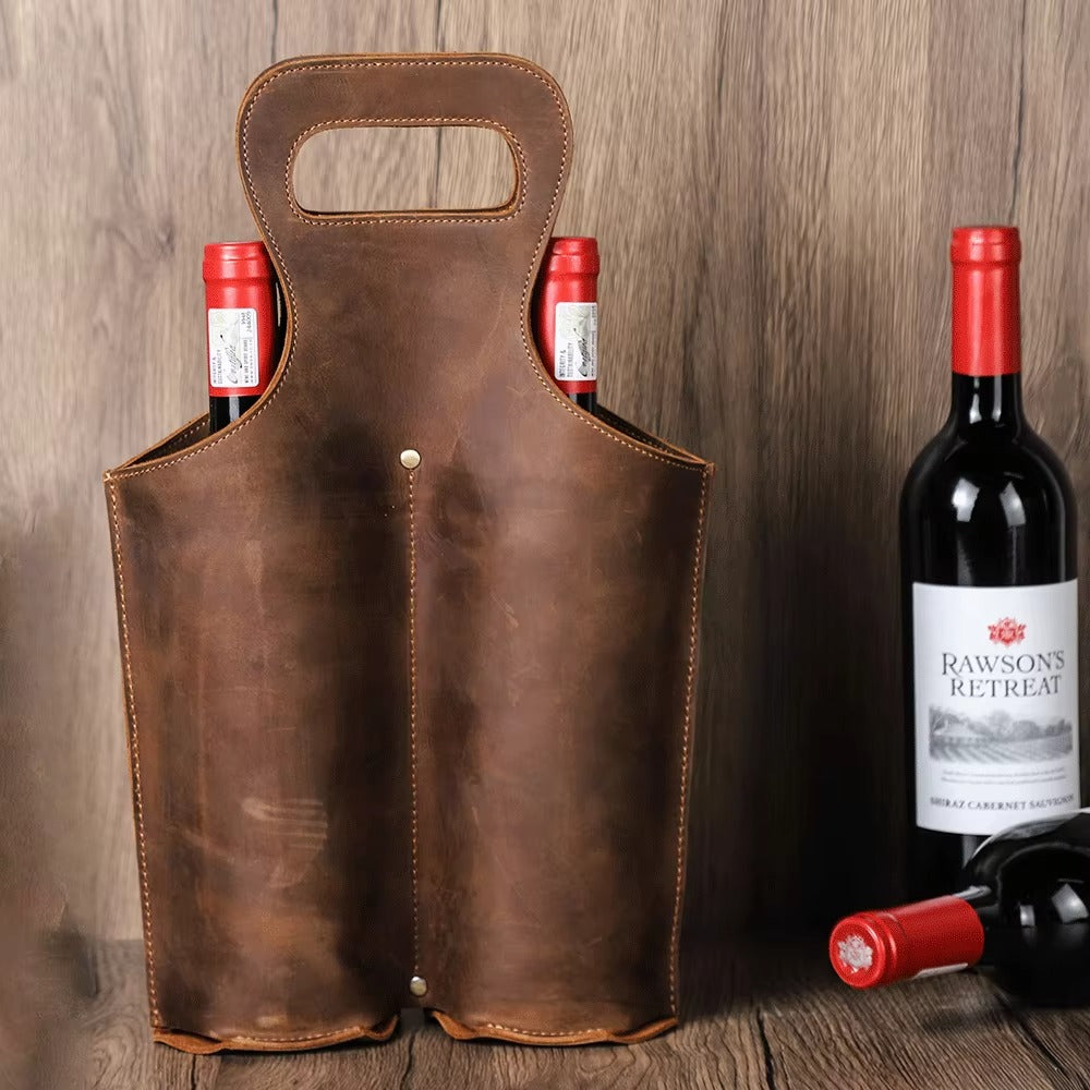 brown leather wine backpack Unisex Brown Rustic Leather 2-Pack Wine Carrier Tote