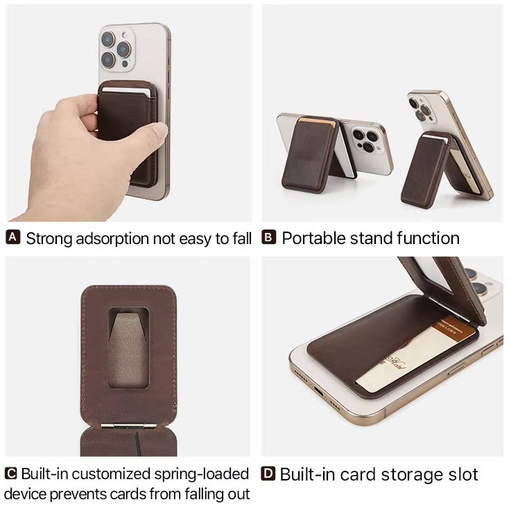 Unisex Brown MagSafe Card Holder and Phone Stand | Minimalist Leather Wallet Unisex Brown MagSafe Card Holder and Phone Stand | Minimalist Leather Wallet